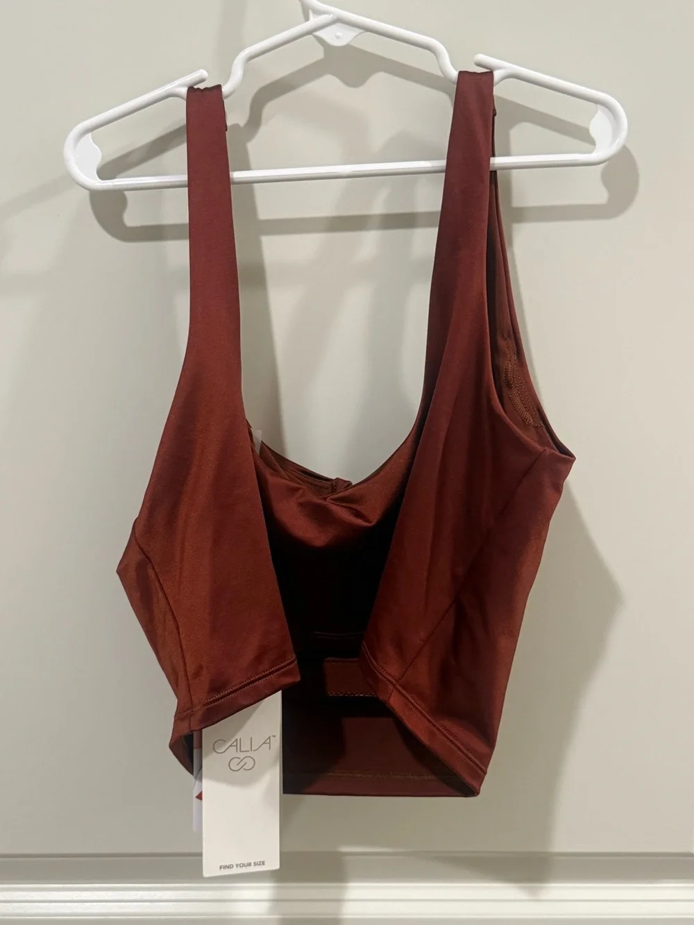 Calia Ubar Longline Bikini Top Red Brown Shine Small NWT